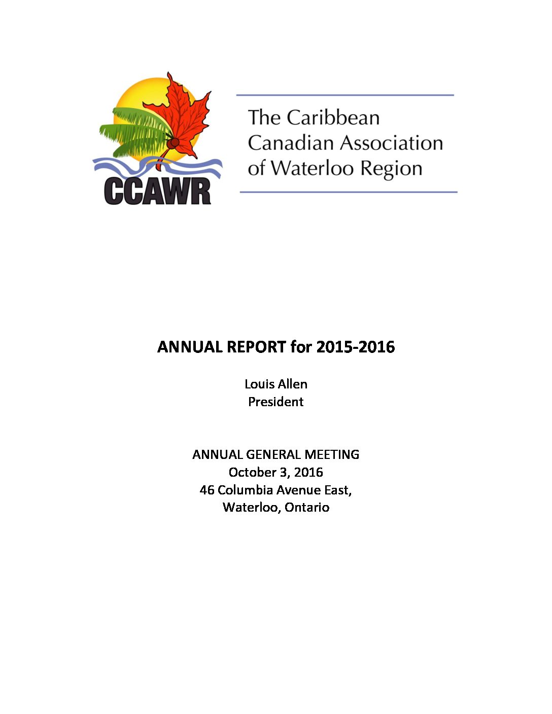 CCAWR 2015–2016 Annual Report Cover